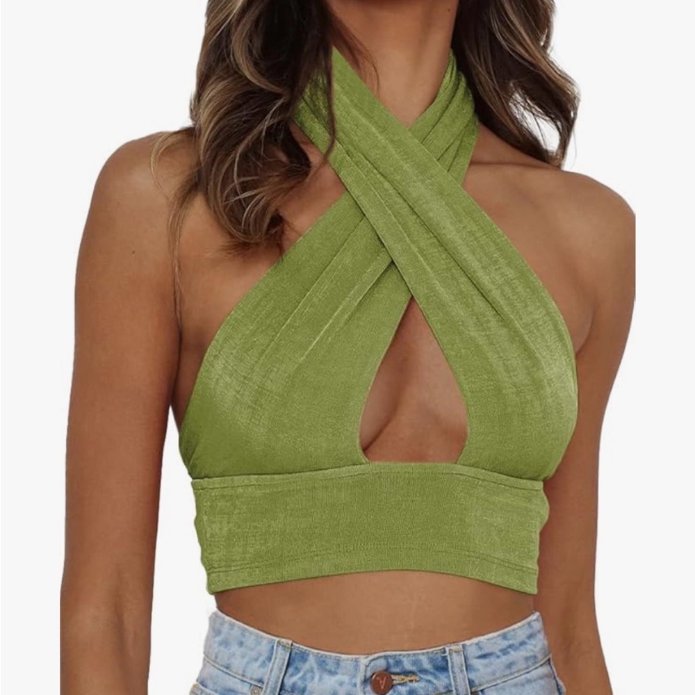 Green Halter Neck Women Top